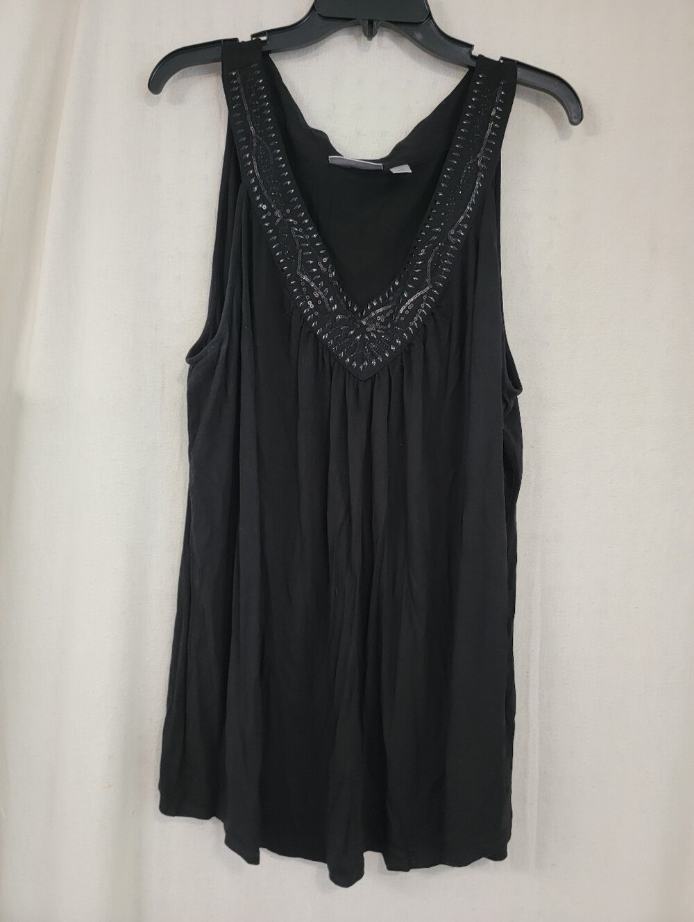 Avenue Black Sleeveless Tank with Beaded V-Neck